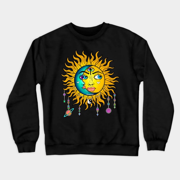 Trippy sun and moon Crewneck Sweatshirt by Thisuniquevibe